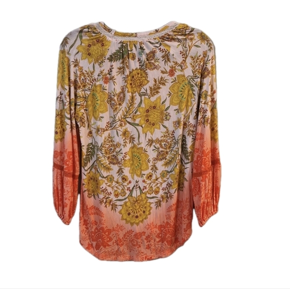 Democracy Blouse Women's Small Floral V-Neck Flowy Top Bohemian Peasant Gypsy - Picture 2 of 3